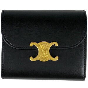 Celine Triomphe Tri fold Wallet Black Leather